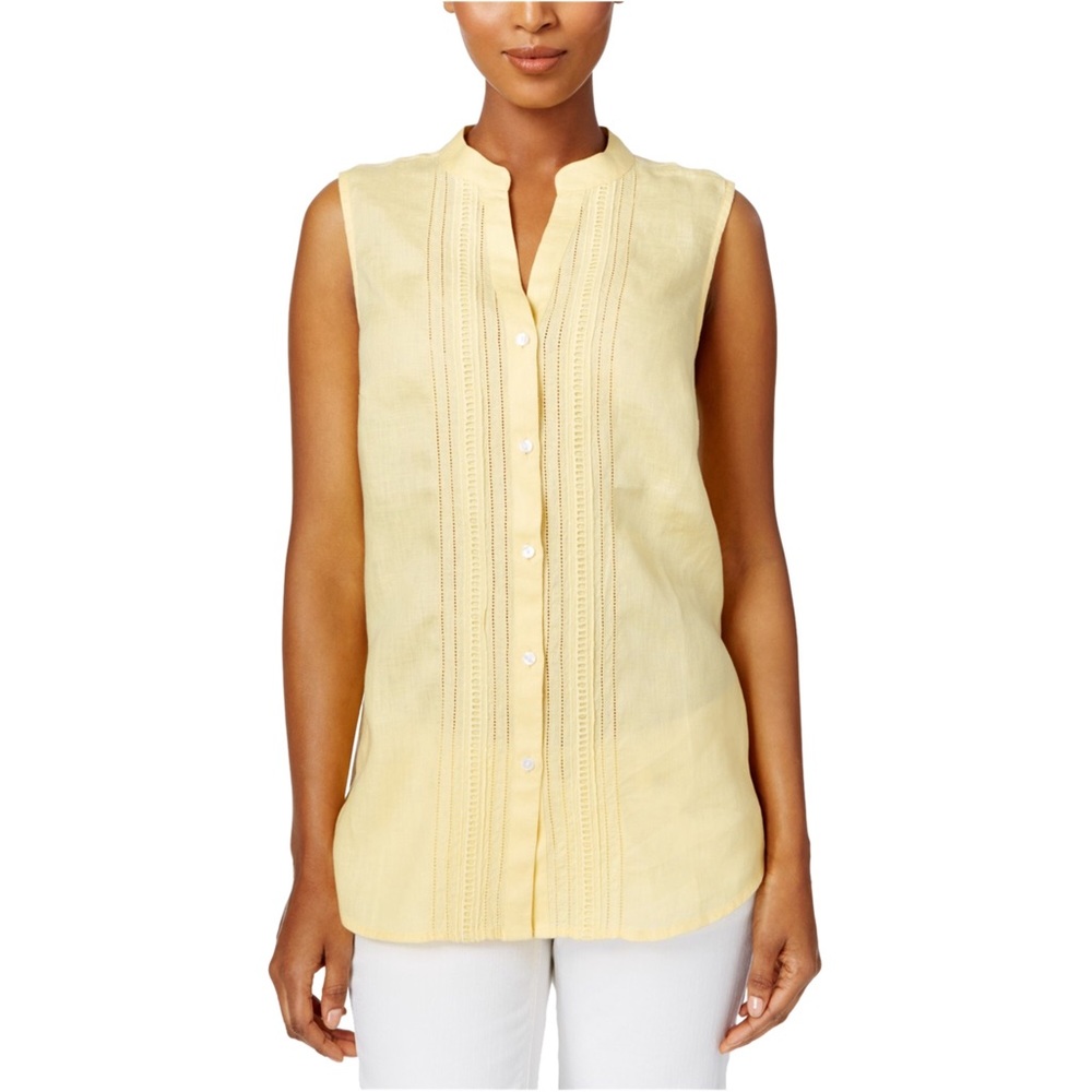 Charter club yellow 100% linen sleeveless womens top size Medium